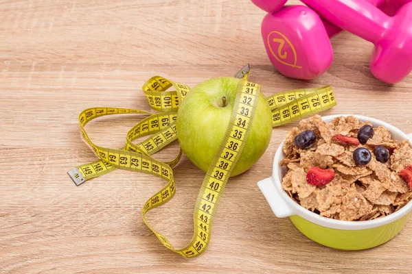 Apple Tape Measure Cereal Dumbbells Royalty Free Stock Images