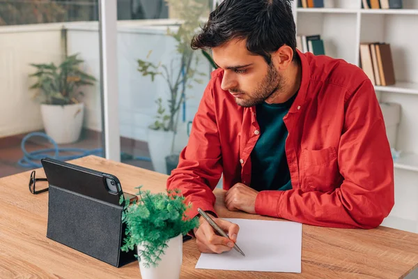 Young Man Working Home Computer — Stock Photo, Image