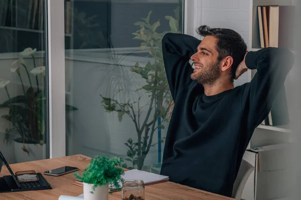 Businessman Resting Satisfied Desk Office — Foto de Stock