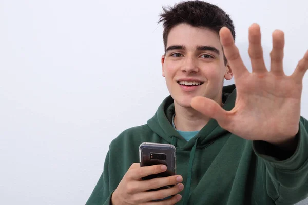 Isolated Teen Student Mobile Phone Hand — Foto de Stock