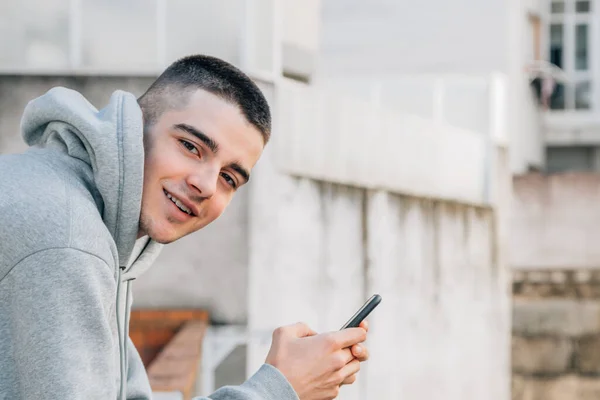 Young Urban Male Teenager Street Mobile Phone — Φωτογραφία Αρχείου