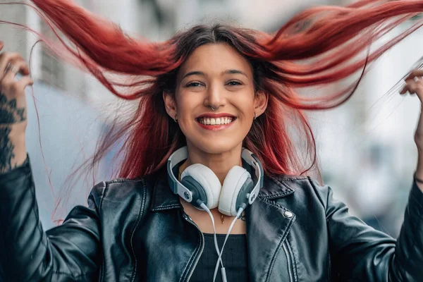 Portrait Smiling Girl Hair Wind Smiling — Φωτογραφία Αρχείου