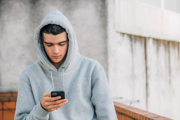 Young Urban Male Teenager Street Mobile Phone — Fotografia de Stock