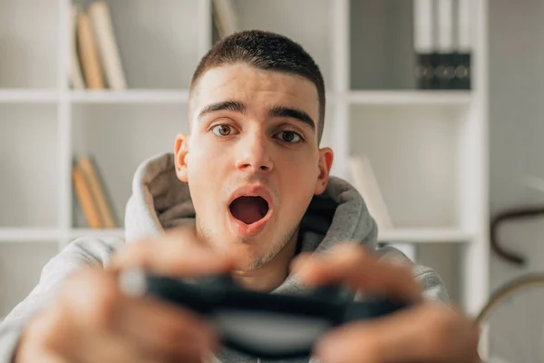 Young Man Playing Video Game Controller — Photo