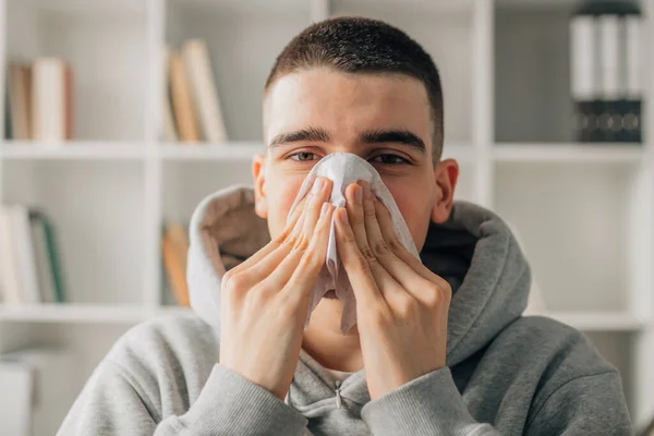 Young Man Handkerchief Cold Allergy — Stockfoto