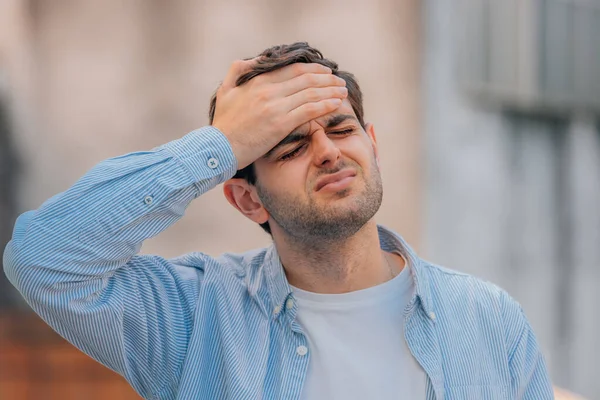 Stressed Man Headache Street — Foto Stock