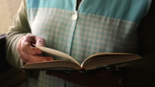 Hands Senior Woman Leafing Reading Book — Videoclip de stoc
