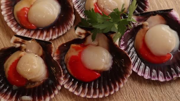 Natural Scallops Typical Galicia Spain — 图库视频影像