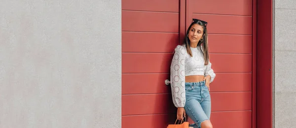 Young Latin Girl Street Shopping Bags — Stock Fotó