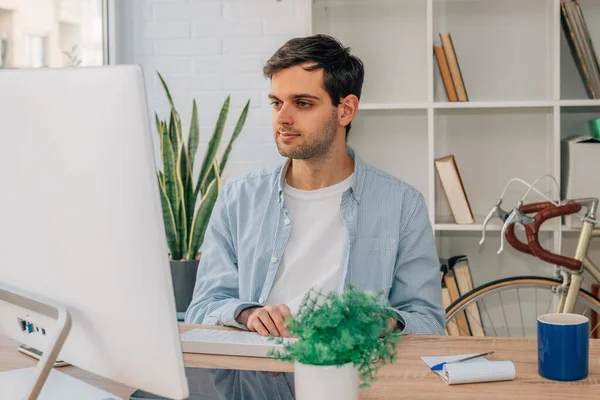 Young Man Working Home Computer — Stock Photo, Image