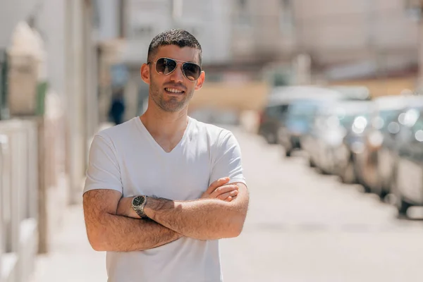 Portrait Young Man Street Outdoors — Foto Stock