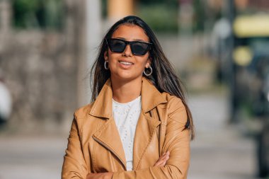 portrait of latina hispanic american girl with sunglasses