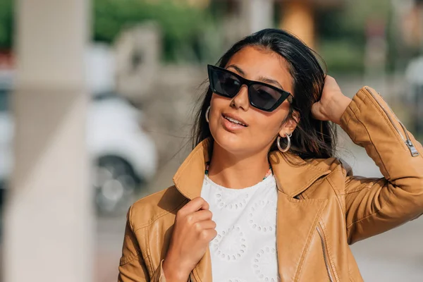 Portrait Latina Hispanic American Girl Sunglasses — 图库照片