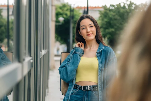 Young Girl Shopping Bags Street — Foto Stock