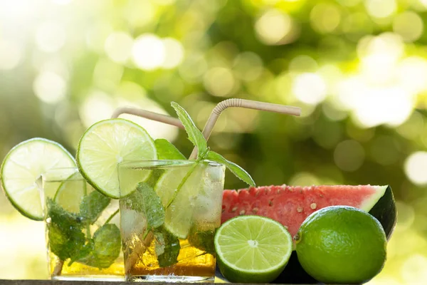 Glass Mojito Lime Summer Outdoors — Stock Photo, Image