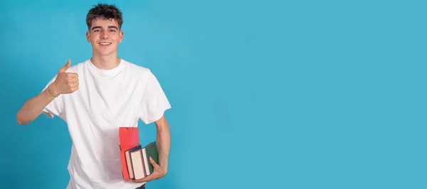 Estudante Isolado Com Livros Sinal — Fotografia de Stock