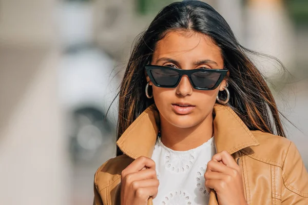 Portrait Latina Hispanic American Girl Sunglasses — стоковое фото