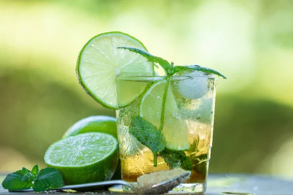 Glass Mojito Tropical Drink Mint Brown Sugar — Stock Photo, Image