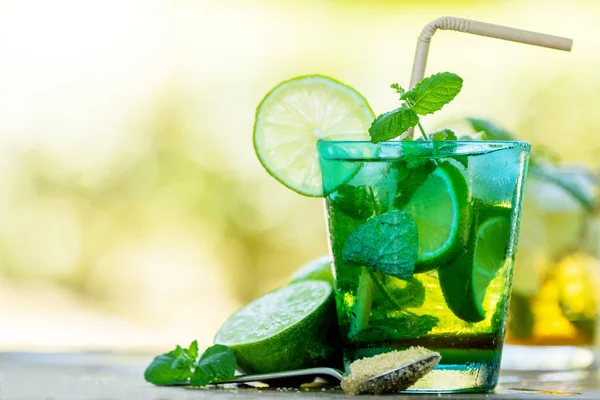 Glass Mojito Tropical Drink Mint Brown Sugar — Stock Photo, Image