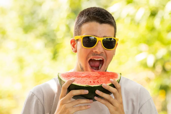 Boy Summer Outdoors Watermelon — Stock Photo, Image