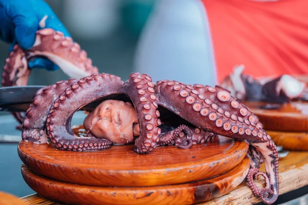 cooked octopus at a typical fair