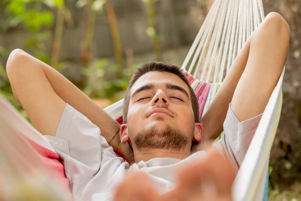 Young Man Sleeping Hammock Summer — Stock Photo, Image