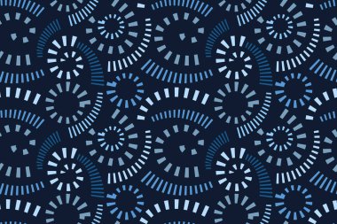 Soyut vektör kusursuz tasarım. Çizgili bukleler koyu mavi arkaplanda izole edilmiş.. 