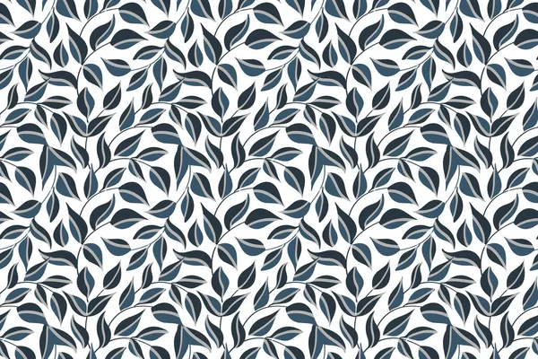 Vector floral sem costura fundo folhoso. Ilustração com folhas azuis e galhos isolados em um branco. — Vetor de Stock