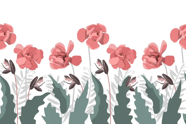 Patrón sin costura floral vectorial, borde. Ilustración flor. — Vector de stock