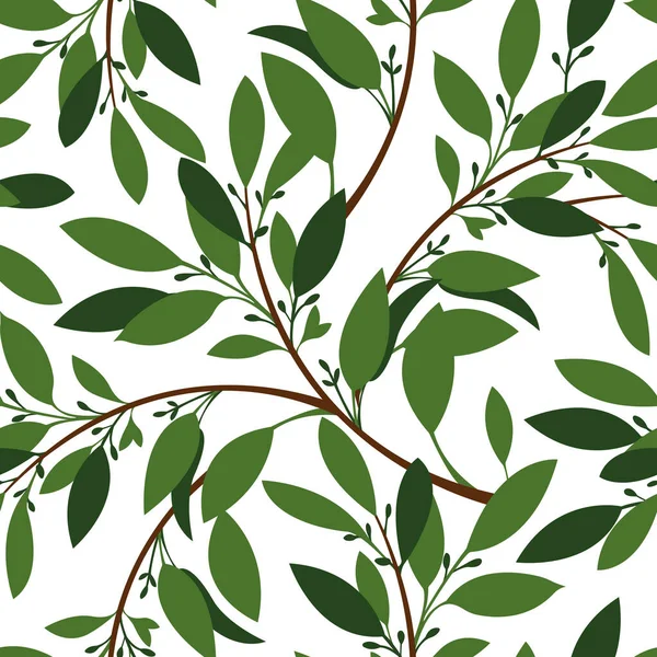 Patrón sin costura floral vectorial. Ramitas con hojas y brotes verdes. — Vector de stock