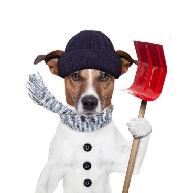 Winter dog shovel snow clipart