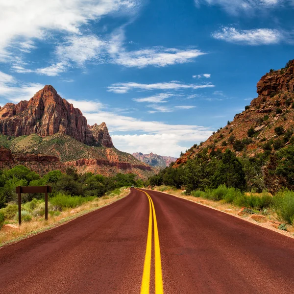 Zion canyon tipik kırmızı yolda — Stok fotoğraf