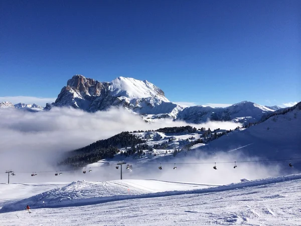 Sjezdovky, lyžování, Dolomity, hory, sníh, zmrazené, mlha, mlha — Stockfoto