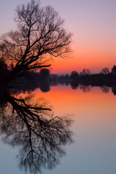 Herfst, rivier, symmetrie, berounka, dobrichovice, zonsondergang, zonsopgang, kalm — Stockfoto