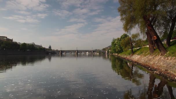 Uitzicht op rivier vltava — Stockvideo