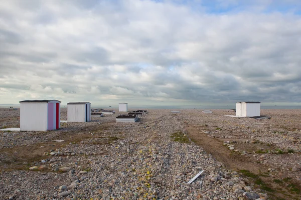 Slutet Säsongen Stranden Havre Frankrike Små Hus Eller Strandstugor Olika — Stockfoto