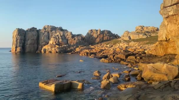 Solnedgång Den Rosa Granitkusten Ploumanach Frankrike — Stockvideo
