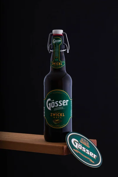 Prag Çek Cumhuriyeti Ocak 2022 Tahta Masada Gosser Birası Gosser — Stok fotoğraf