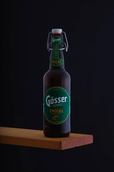 Prague Czech Republic January 2022 Gosser Beer Wooden Desk Gosser — 图库照片