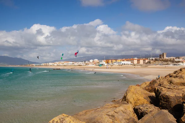 Praia Ventosa Tarifa Andaluzia Espanha Tarifa Dos Destinos Mais Populares — Fotografia de Stock