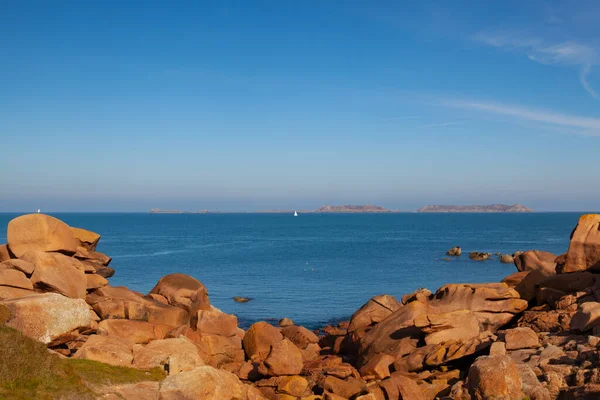 Tourists Pink Granite Coast Stretch Coastline Cotes Armor Departement Northern — Stockfoto