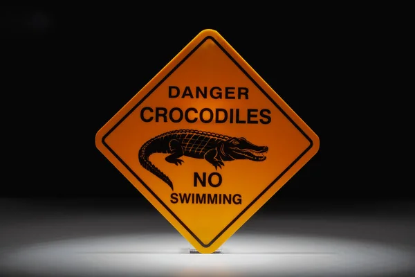 Warning Sign Danger Crocodiles Dramatic Light Danger Crocodiles Swimming — Stock Photo, Image