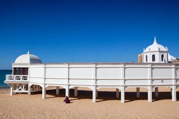 Cadiz Spanien Februar 2022 Caleta Strand Badehäuser Cadiz Andalusien Spanien — Stockfoto