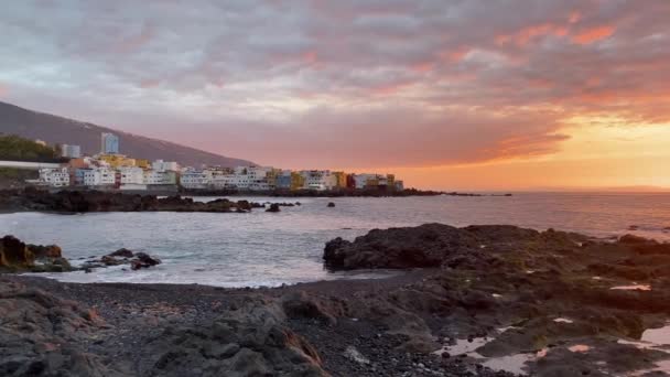 Coucher Soleil Sur Côte Puerto Cruz Tenerife Espagne — Video