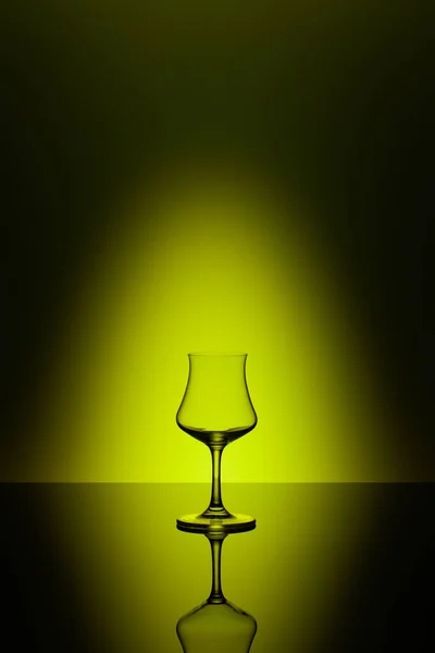 Rum Tasting Glass Glass Table Yellow Background — Fotografia de Stock