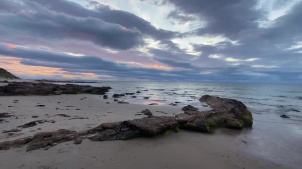 Sunset Beach Covesea Skerries Lighthouse Lossiemouth Scotland Originally Belonging Northern — Stockvideo