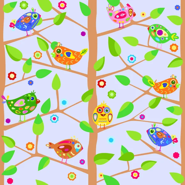 Seamless background with trees and birds — Stockový vektor