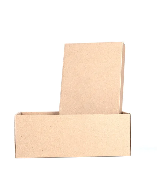 Cardboard box with open lid isolated on white background. — Stock Photo, Image