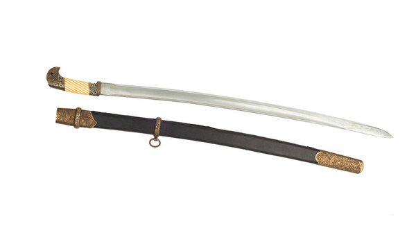 Cossack saber and scabbard inlaid with bronze ornament.