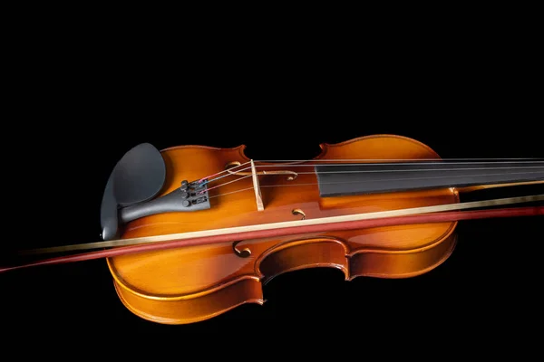 Part Violin Bow Isolated Black Background Copy Space — Foto Stock